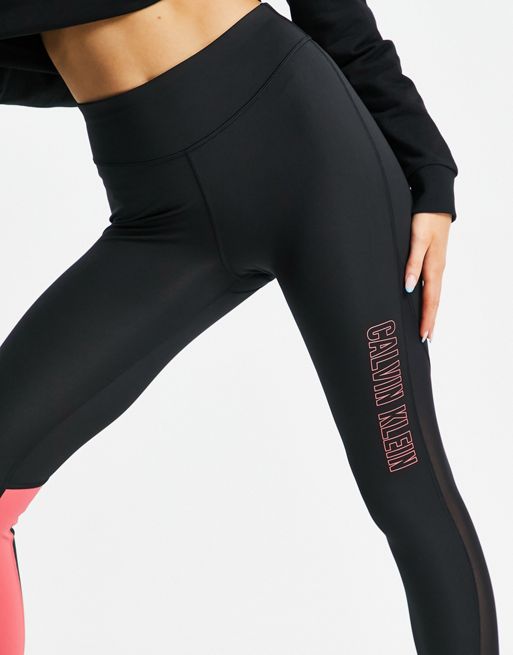 Calvin Klein Sports 3/4 gym leggings with mesh panel in CK black