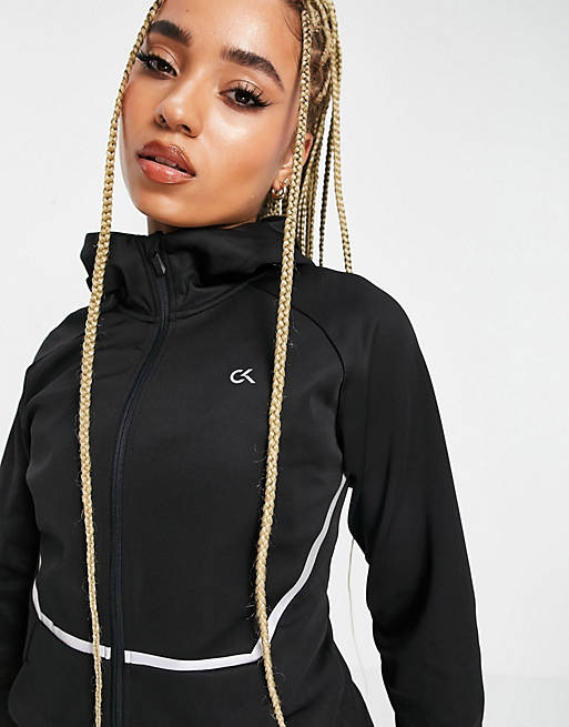 Calvin Klein Sports front zip hooded jacket in ck black