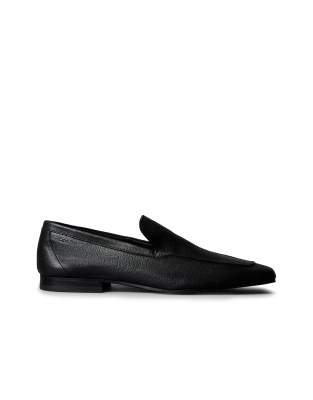  square toe leather loafer with piping detail 
