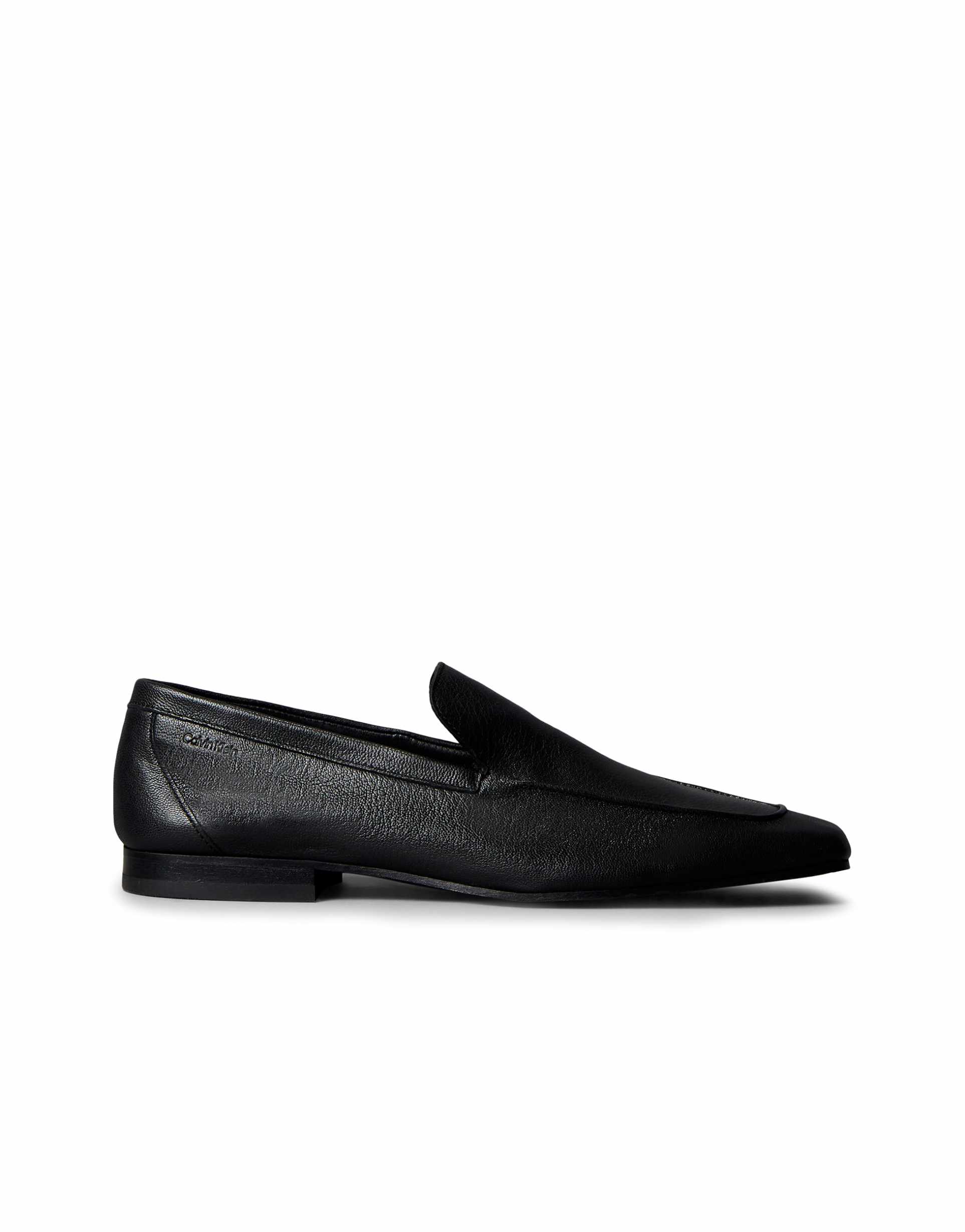 calvin klein square toe leather loafer with piping detail in black