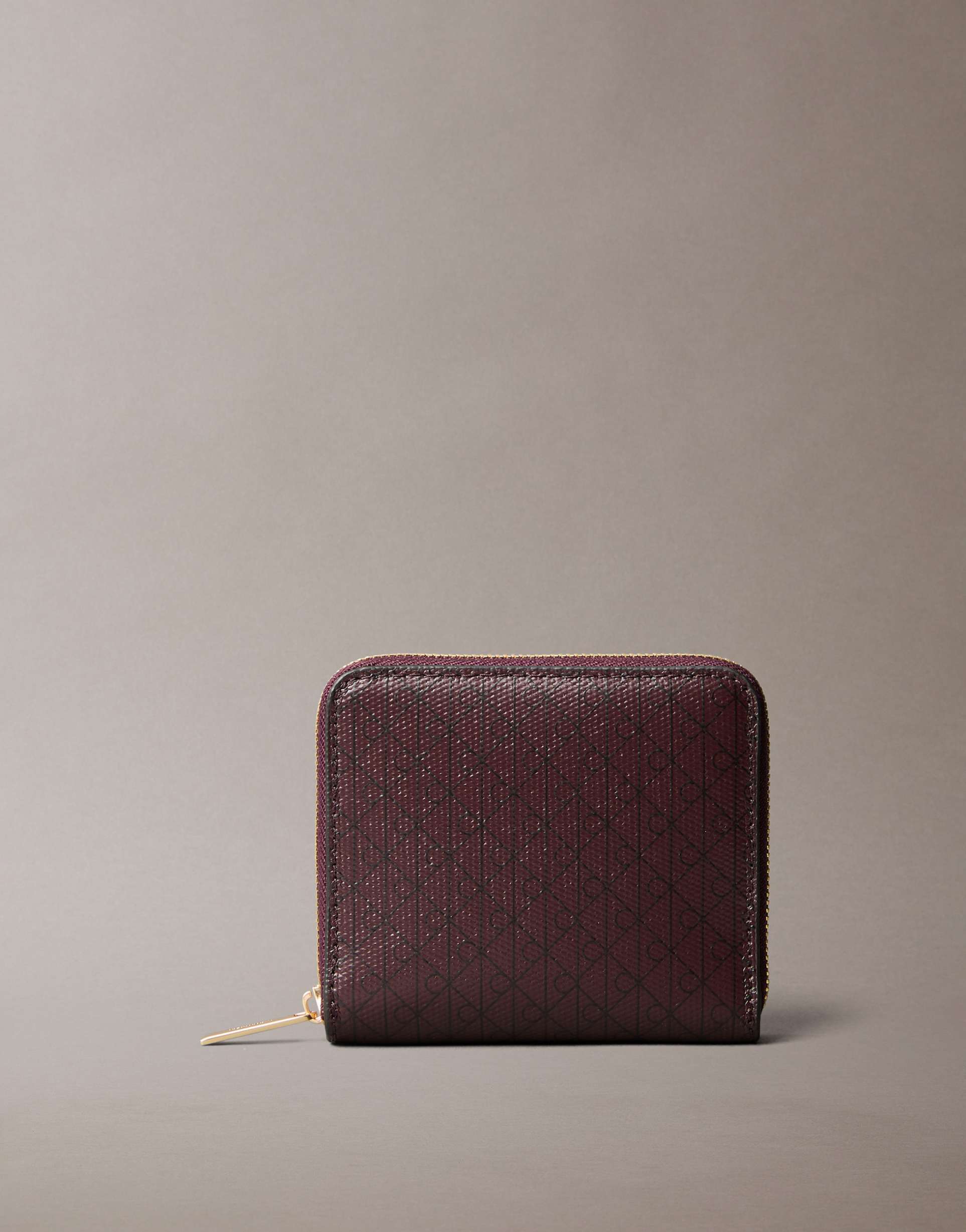 calvin klein square zip wallet in burgundy