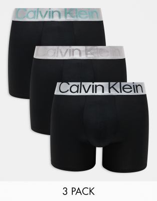 Calvin Klein Steel 3 pack boxer brief with coloured logo waistband in black