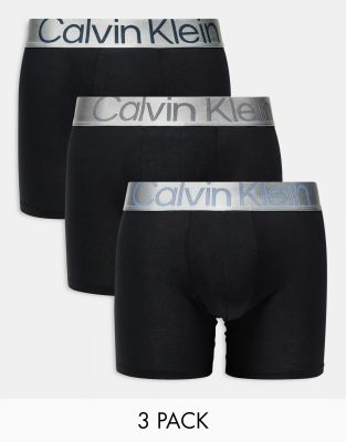 Calvin Klein Calvin Klein Steel 3 pack boxer brief with coloured logo waistband in black