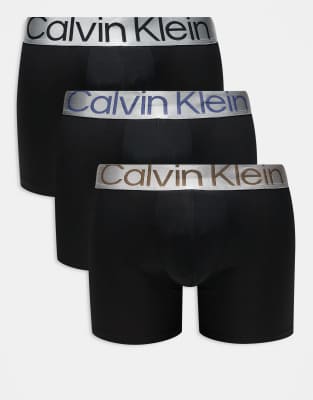Calvin Klein Steel 3 pack boxer brief with silver waistbands in black - view 1