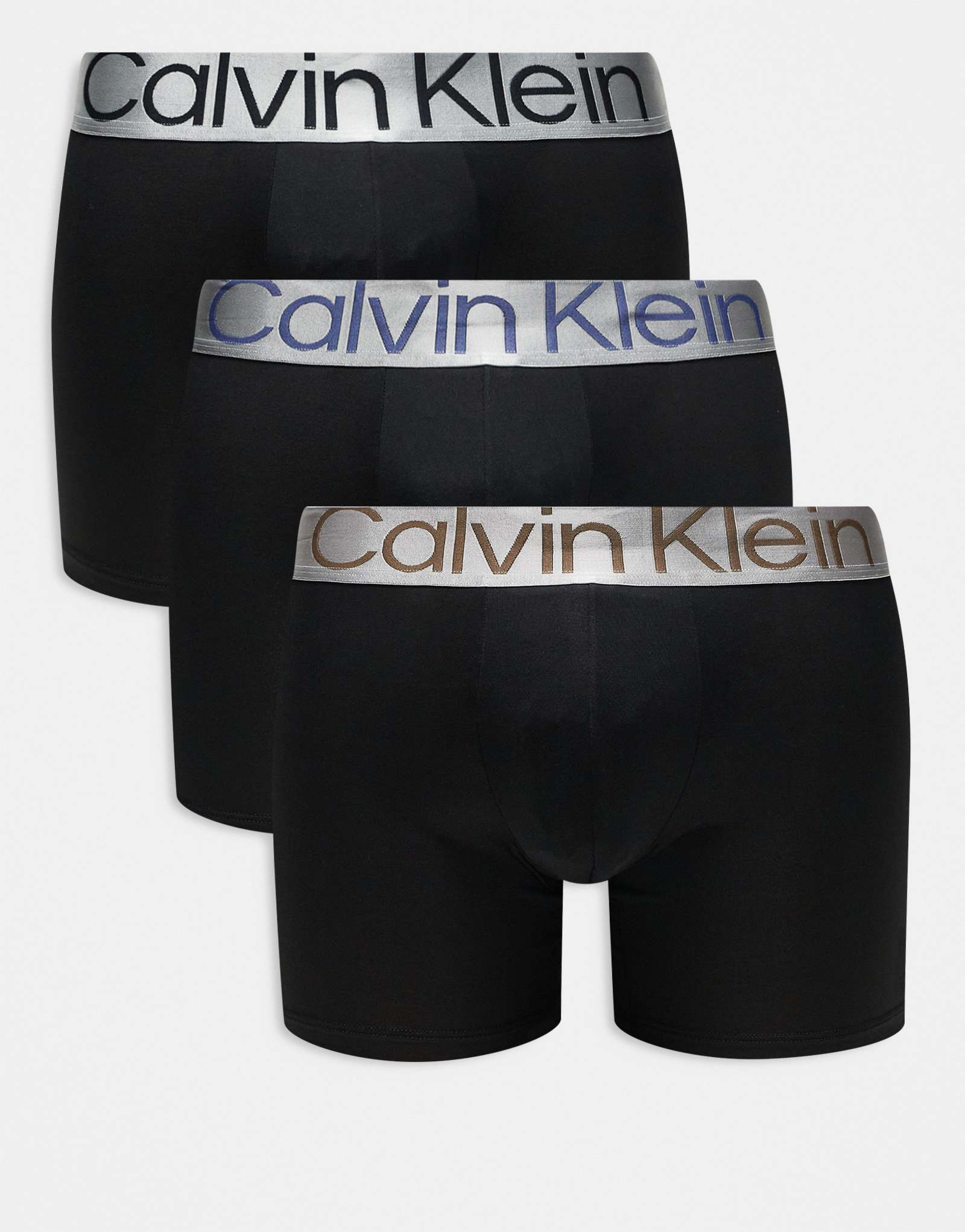 Трусы-боксеры Calvin Klein Steel 3 pack с серебристыми поясами черного цвета