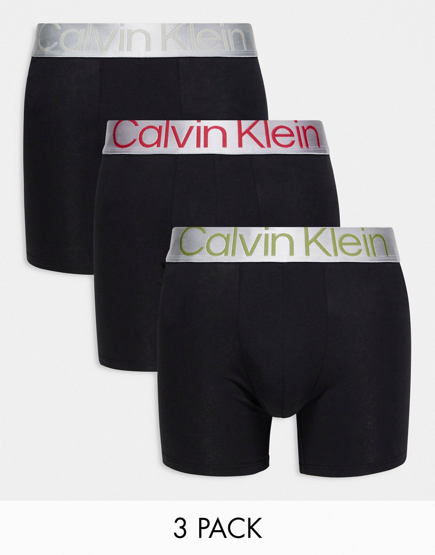 Calvin Klein steel 3-pack boxer briefs with contrast waistband in black