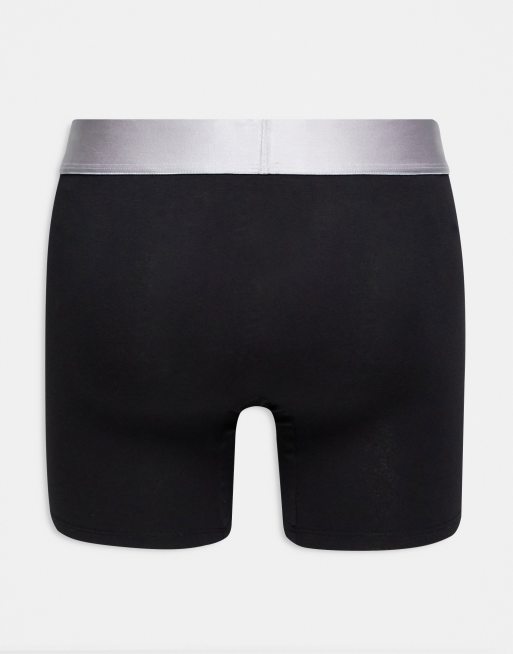 Calvin Klein steel 3-pack boxer briefs with contrast waistband in black, 2 of 4