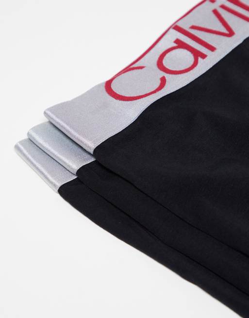 Calvin Klein steel 3-pack boxer briefs with contrast waistband in black, 4 of 4