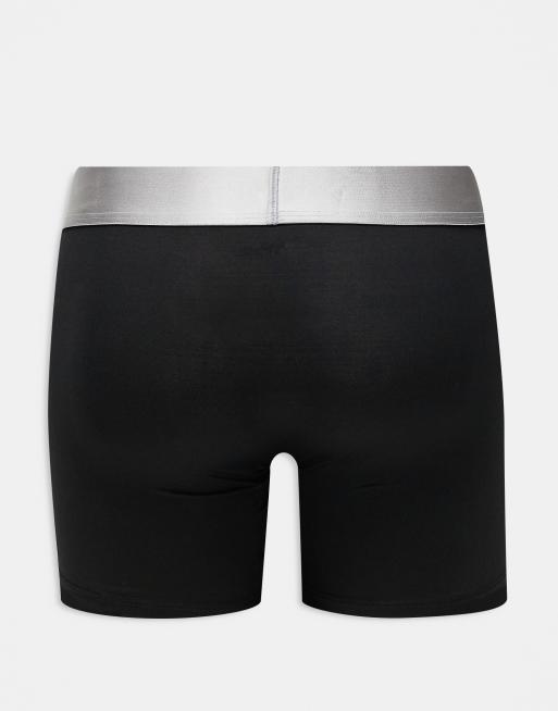 Calvin Klein Steel 3 pack boxer briefs with silver waistbands in black, 2 of 3