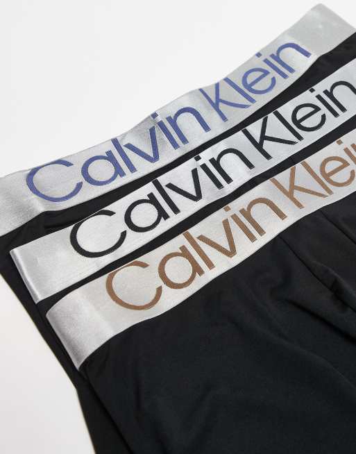 Calvin Klein Steel 3 pack boxer briefs with silver waistbands in black, 3 of 3
