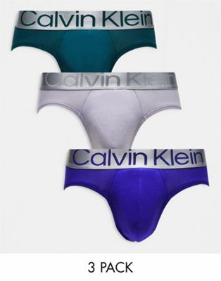 Calvin Klein steel 3-pack briefs in blue, grey and teal
