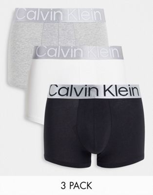 Calvin Klein steel 3 pack cotton trunks in black/white/grey