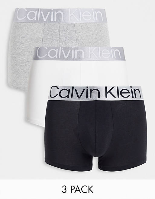Calvin Klein steel 3 pack cotton trunks in black/white/grey | ASOS