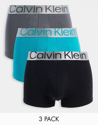 Calvin Klein steel 3 pack cotton trunks in grey/black/blue