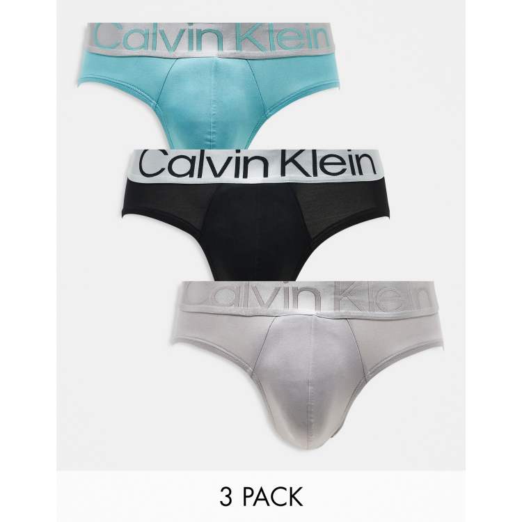 Calvin Klein Steel 3 pack hip brief in black pastel ASOS