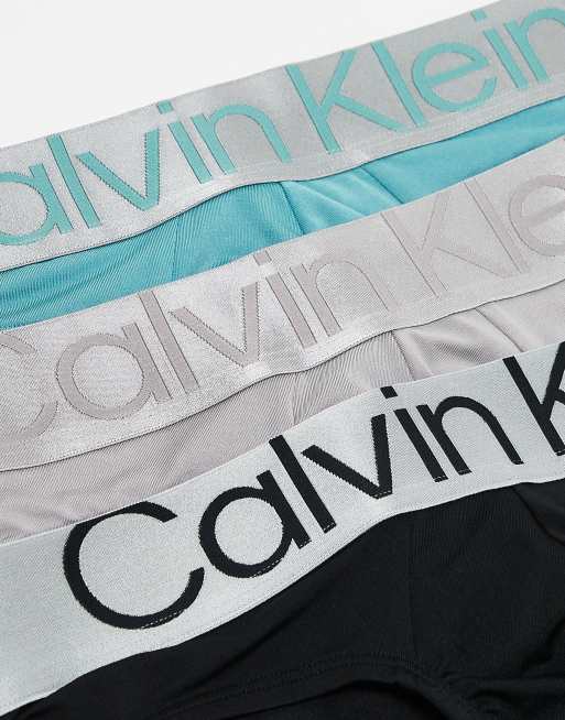 Calvin Klein Steel 3 pack hip brief in black pastel ASOS