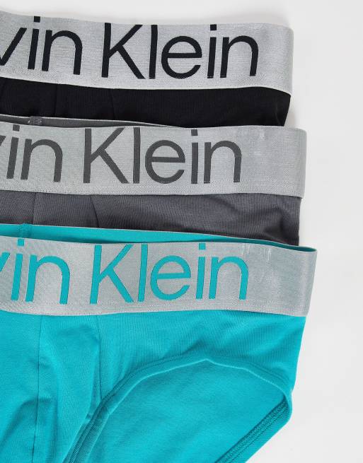 Calvin Klein steel 3 pack hip brief in grey/black/blue