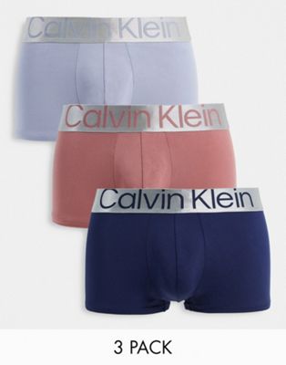 Calvin Klein steel 3 pack micro low rise trunks in grey/pink/navy