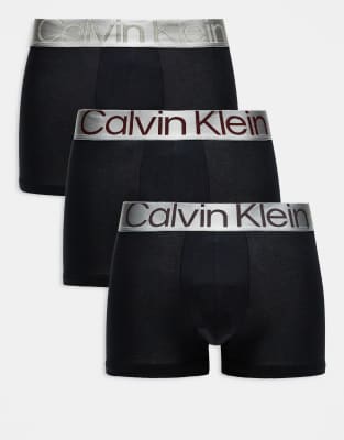 Calvin Klein Calvin Klein Steel 3 pack trunk with coloured logo waistband in black