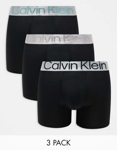 Calvin Klein– Steel – 3er-Pack Boxershorts in Schwarz mit farbigem Logobund - view 1