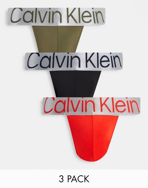 Calvin Klein Steel – 3er-Pack Mikro-Jockstraps in Orange/Grün/Schwarz