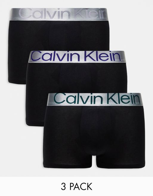 Calvin Klein Steel – 3er-Pack Unterhosen in Schwarz mit farblich abgesetztem Logobund 