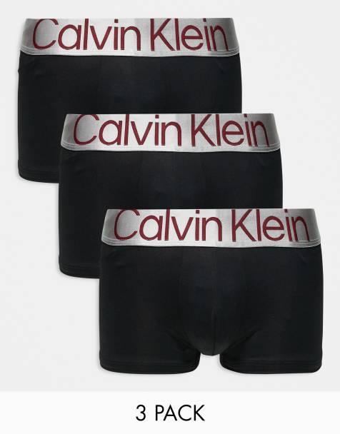 Calvin Klein Steel - Confezione da 3 boxer aderenti a vita bassa neri con fascia in vita color argento - view 1