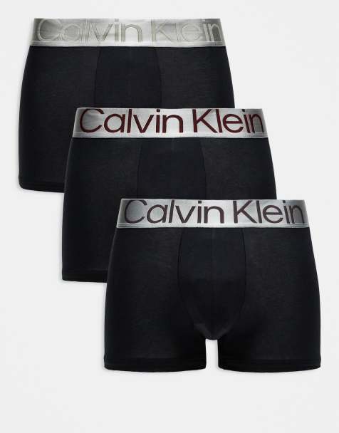 Calvin Klein Steel - Confezione da 3 boxer aderenti neri con fascia in vita colorata con logo - view 1