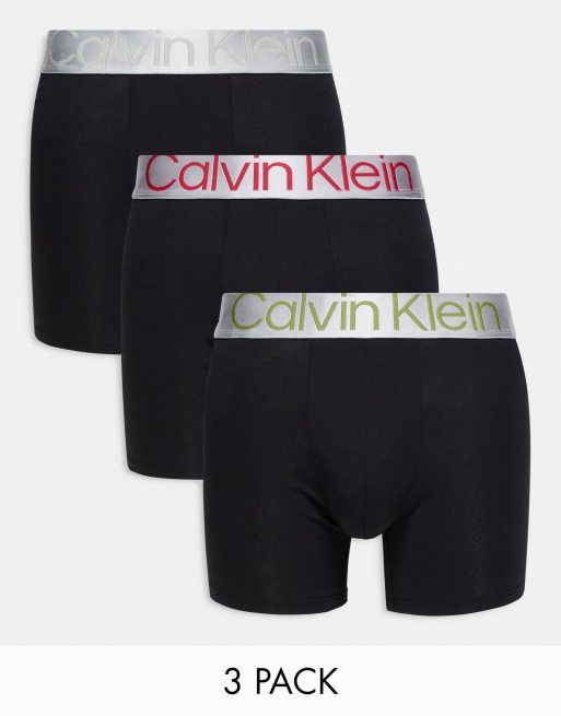 Calvin Klein Steel - Confezione da 3 paia di boxer neri con fascia in vita a contrasto