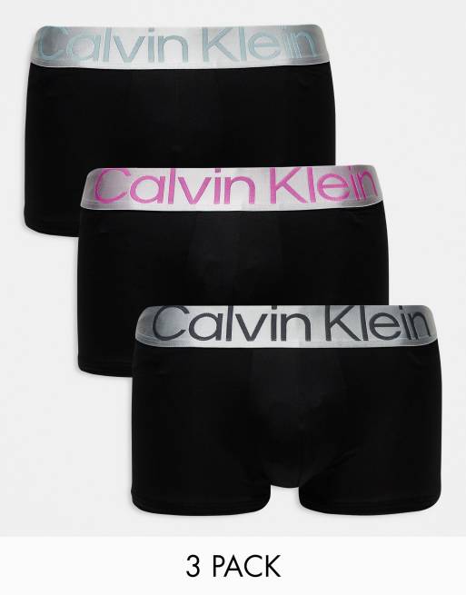 Calvin Klein Steel - Lot de 3 boxers en coton avec taille colorée - Noir