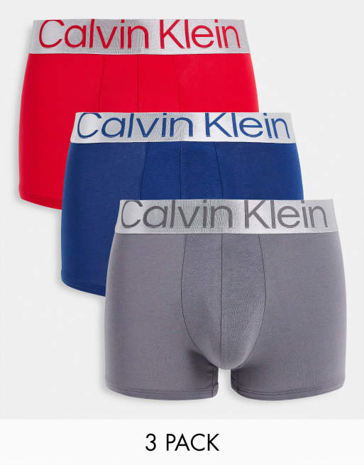 Calvin Klein Steel – Zestaw 3 par bawełnianych bokserek w kolorach czerwonym, niebieskim i szarym