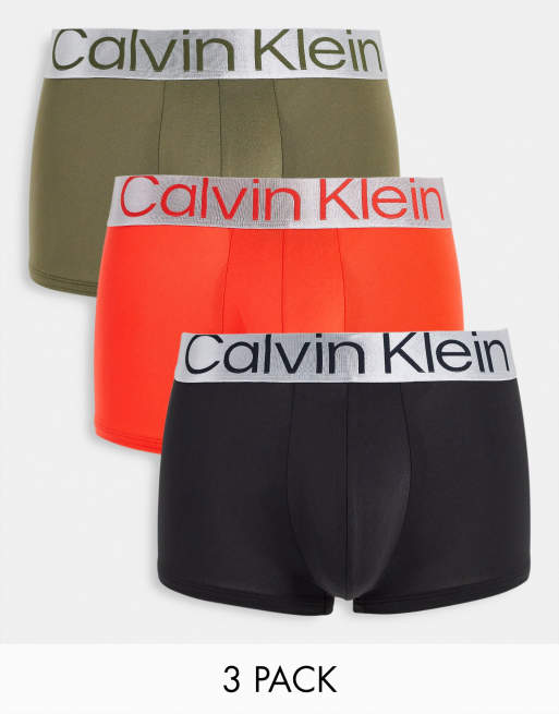 Calvin Klein – Steel – Zestaw 3 par bokserek z niskim stanem w kolorach pomarańczowym/ zielonym/ czarnym