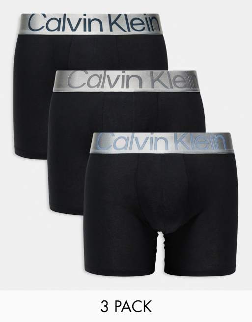 Calvin Klein – Steel – Zestaw 3 par czarnych bokserek z kolorową taśmą w talii z logo