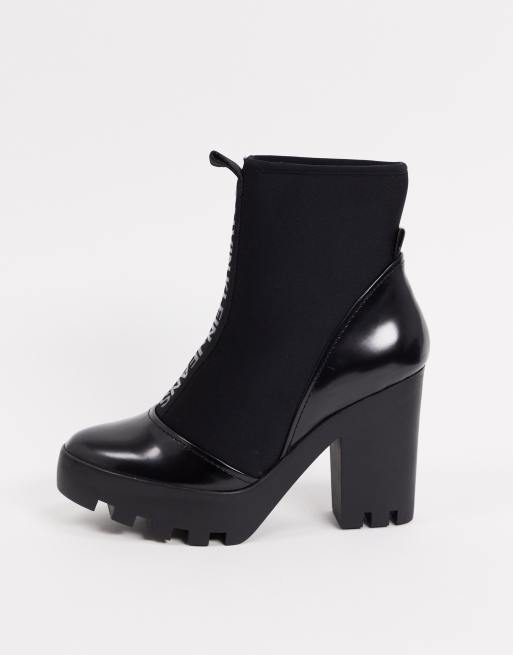 Calvin Klein stefania neoprene logo heeled boots in black