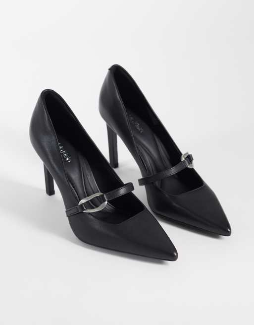 Calvin Klein stilettos with strap buckle detail in black, 2 of 4