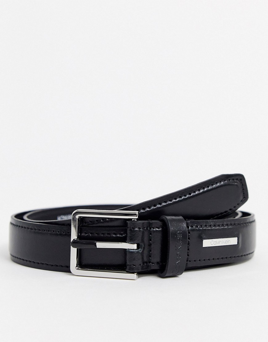 Calvin Klein stitched leather belt in black
