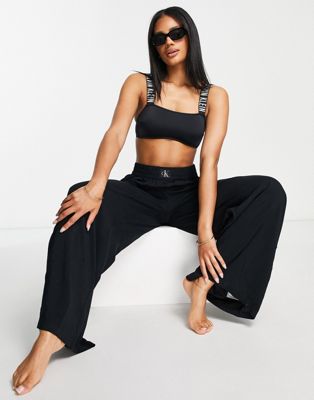 Calvin Klein logo high waist beach pants in black  - ASOS Price Checker