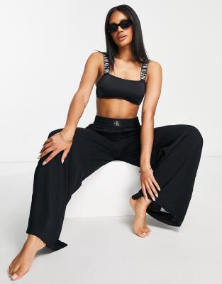 Calvin Klein logo high waist beach pants in black  - ASOS Price Checker