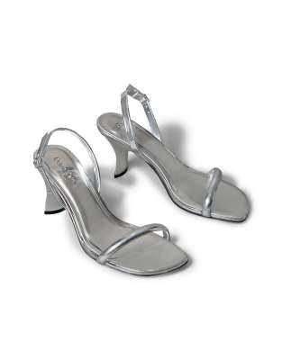 Calvin Klein strappy leather kitten heels in silver