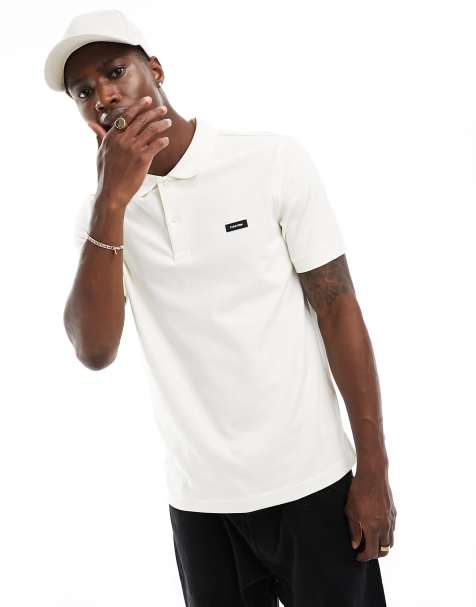 Calvin Klein stretch pique slim polo in white