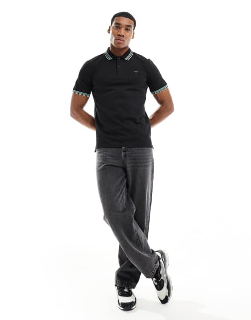 Calvin Klein stretch pique tipped polo in black, 2 of 4