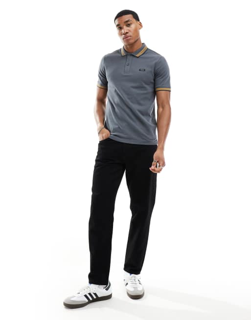 Calvin Klein stretch pique tipped polo in grey, 3 of 4