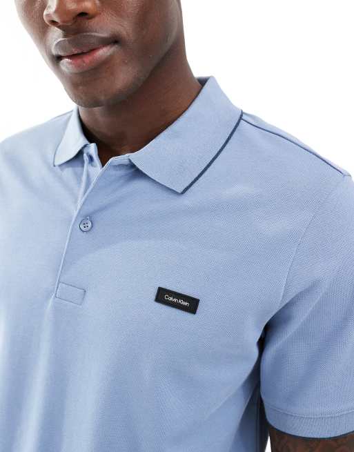 Calvin Klein stretch pique tipped polo in light blue, 3 of 4