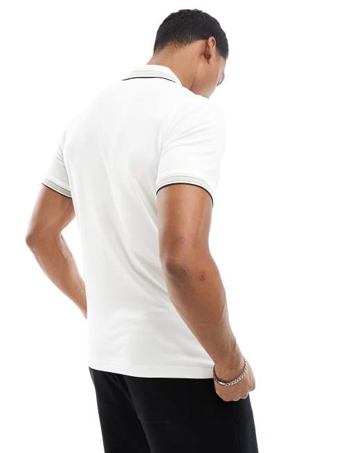 Calvin Klein stretch pique tipped polo in white, 3 of 4