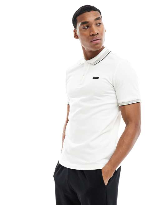 Calvin Klein stretch pique tipped polo in white, 4 of 4
