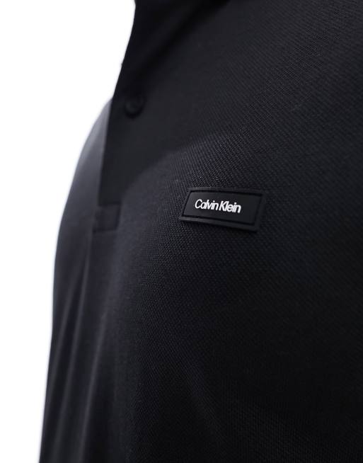 Calvin Klein stretch pique tipping long sleeve polo shirt in black