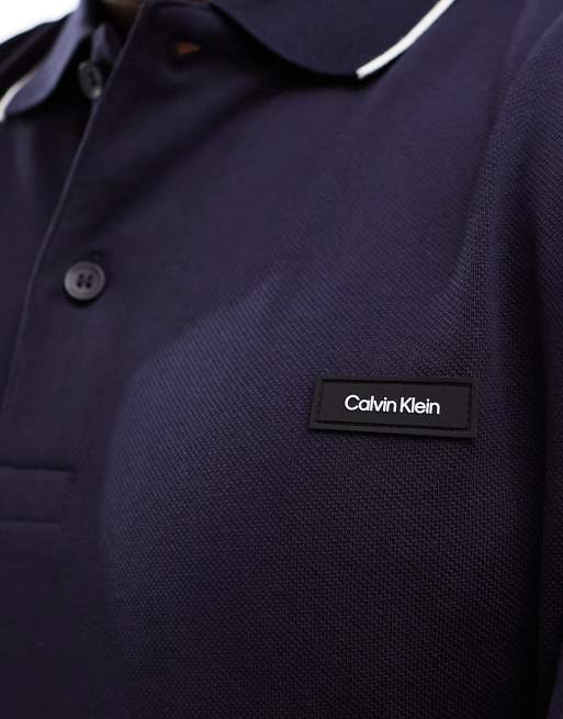 Calvin Klein stretch pique tipping polo shirt in night sky, 3 of 4