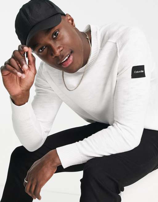 Calvin Klein – Strickpullover in Weiß mit unregelmäßiger Struktur