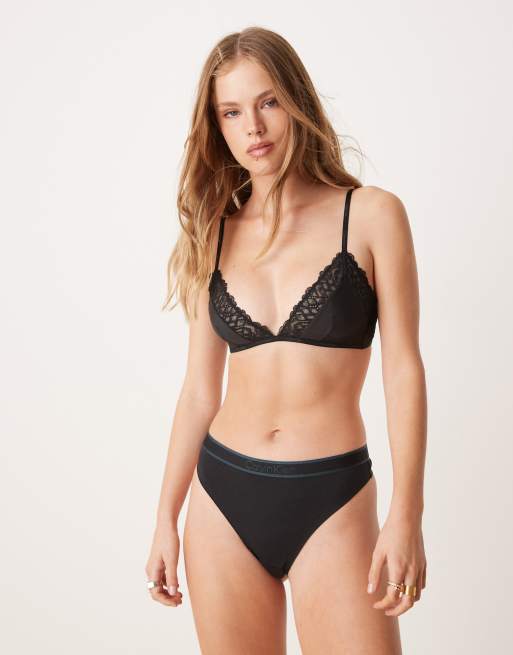 Calvin Klein - String en coton avec bande à logo - Noir