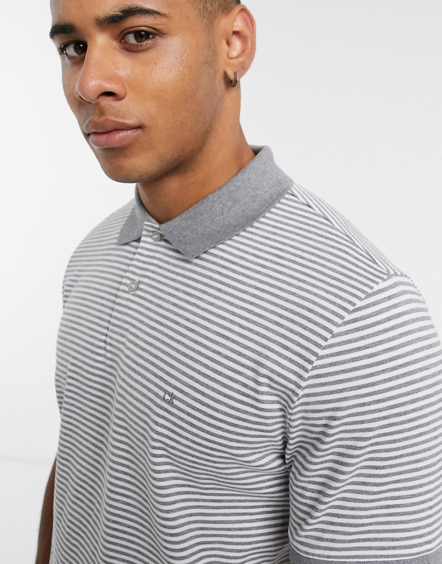 Calvin Klein stripe logo badge polo shirt-Grey
